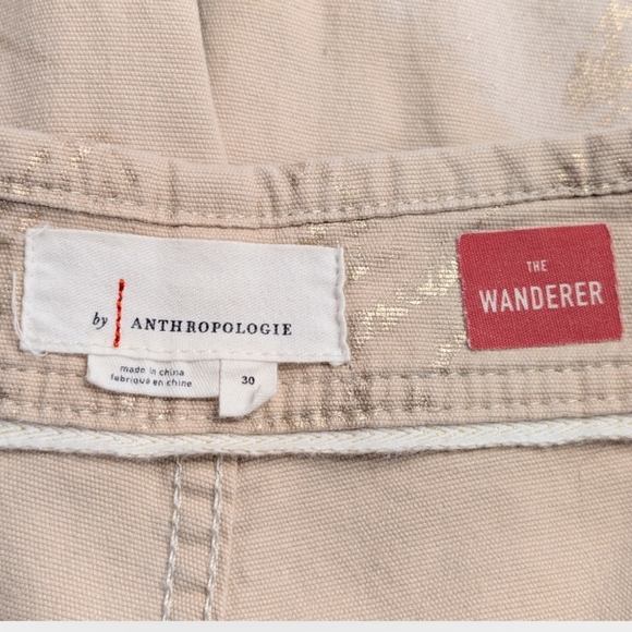 Anthropologie Wanderer Tan Metallic Gold Utility Button Fly Pocket Pants Size 30 - Picture 7 of 8